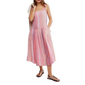 NWT Free People Sz M Primavera Stripe Square Neck Sleeveless Midi Shift Dress